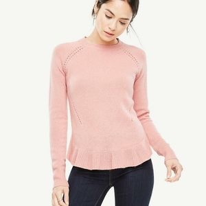 Anne Taylor Wool Cashmere Peplum Crewneck Sweater
